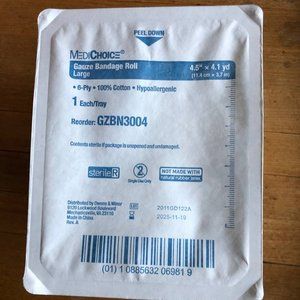 Gauze Bandage Roll MediChoice Cotton Gauze 6-Ply 4.5 In X 4.1 Sterile Yard Roll